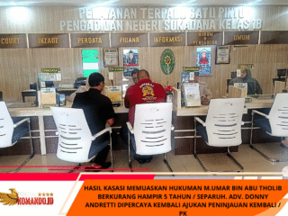 Hasil Kasasi Memuaskan Hukuman M.Umar Bin Abu Tholib berkurang Hampir 5 tahun / Separuh. Adv. Donny Andretti dipercaya Kembali Ajukan Peninjauan Kembali / PK
