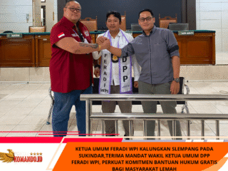 Ketua Umum FERADI WPI Kalungkan Slempang Pada Sukindar,Terima Mandat Wakil Ketua Umum DPP FERADI WPI, Perkuat Komitmen Bantuan Hukum Gratis Bagi Masyarakat Lemah